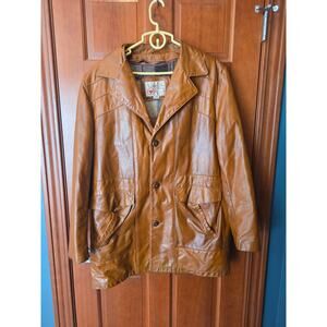 Sears The Leather Shop Vintage Mens Size 44 Long Jacket 3 Button 70s Zipout